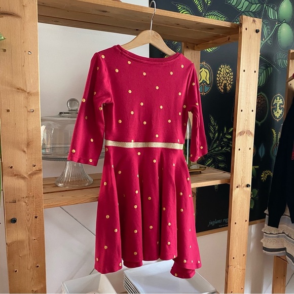 Mini Boden Red Gold Dot Long Sleeve Asymmetrical Dress 5t - Picture 5 of 11
